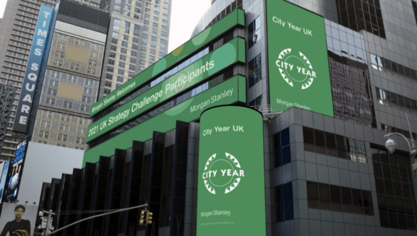 morgan stanley billboard showing CY logo in New York