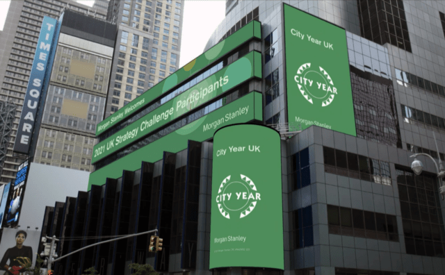 morgan stanley billboard showing CY logo in New York
