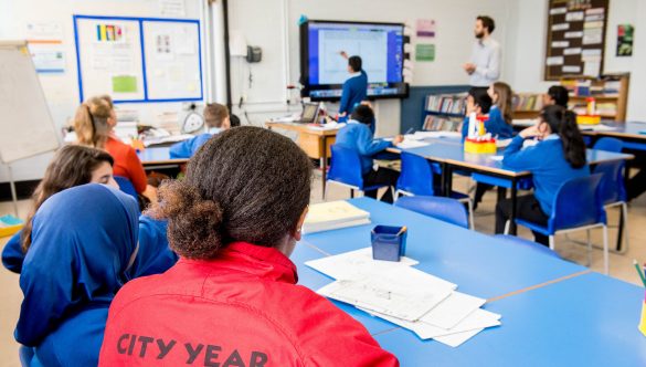 back of a CY jacket in the classroom